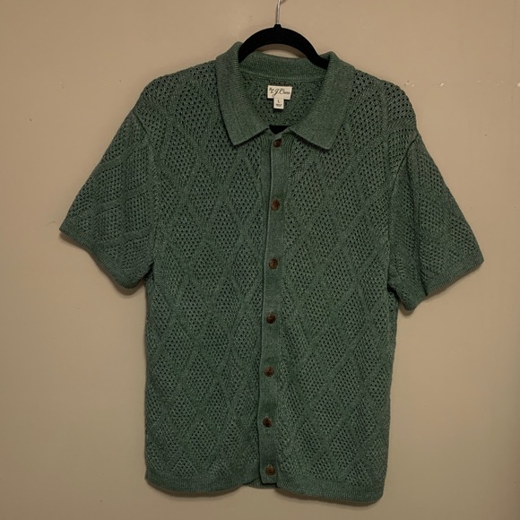 J. Crew Other - J. Crew Men’s Green Short-Sleeve Linen Diamond-Stitch Large Sweater Polo